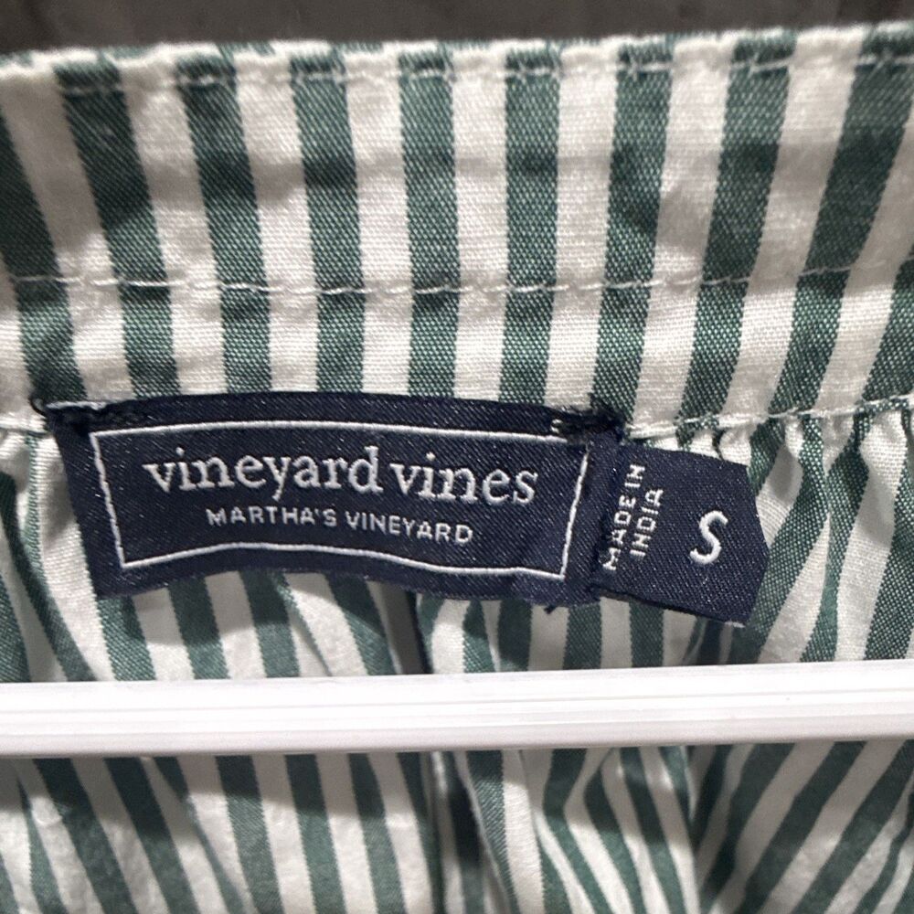 Vineyard Vines Size Small Green And White Striped Shirt Small - Picture 2 of 5